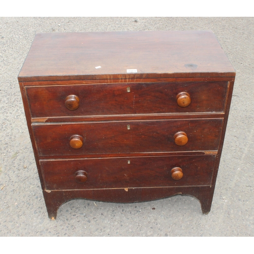 12 - A small antique mahogany 3 drawer chest of drawers, approx 79cm wide