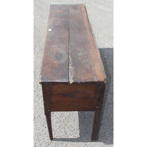 1 - An 18th century oak/ elm sideboard with 3 drawers, brass handles on turned wooden legs, approx 170cm... 