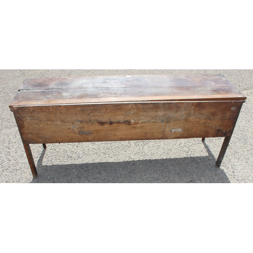 1 - An 18th century oak/ elm sideboard with 3 drawers, brass handles on turned wooden legs, approx 170cm... 