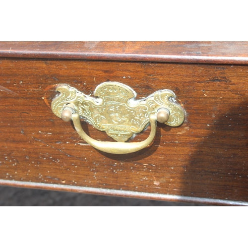 1 - An 18th century oak/ elm sideboard with 3 drawers, brass handles on turned wooden legs, approx 170cm... 