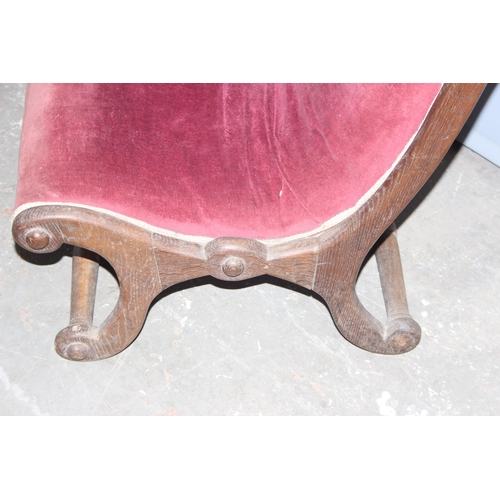 10 - An antique inlaid corner chair and a Victorian low mahogany nursing chair with burgundy upholstery (... 