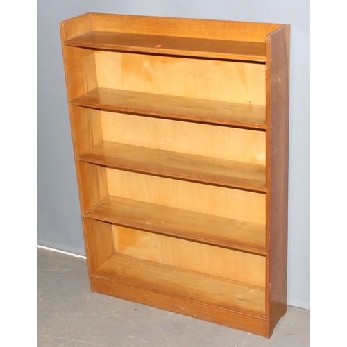 44 - Retro lightwood bookcase, approx 76cm wide x 18cm deep x 108cm tall