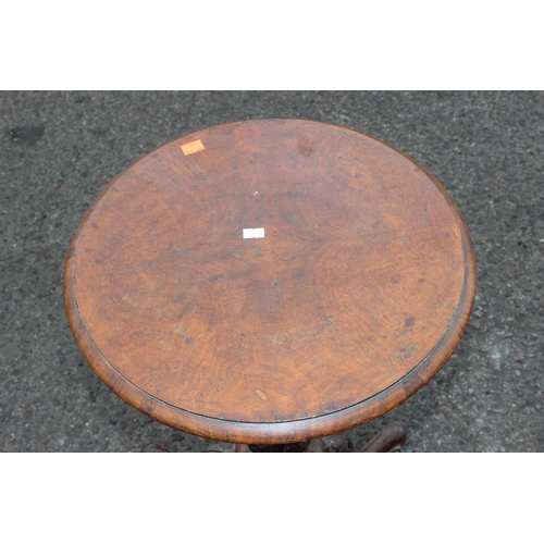 47 - A 19th century walnut wine table with profusely carved tripod base, approx 42cm wide x 72cm tall