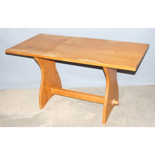 23 - A vintage light oak kitchen or small refectory table, approx 138cm wide x 66cm deep x 83cm tall