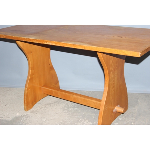 23 - A vintage light oak kitchen or small refectory table, approx 138cm wide x 66cm deep x 83cm tall