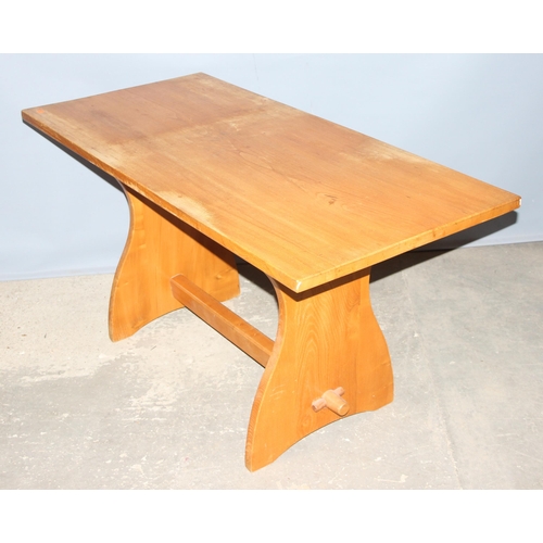 23 - A vintage light oak kitchen or small refectory table, approx 138cm wide x 66cm deep x 83cm tall