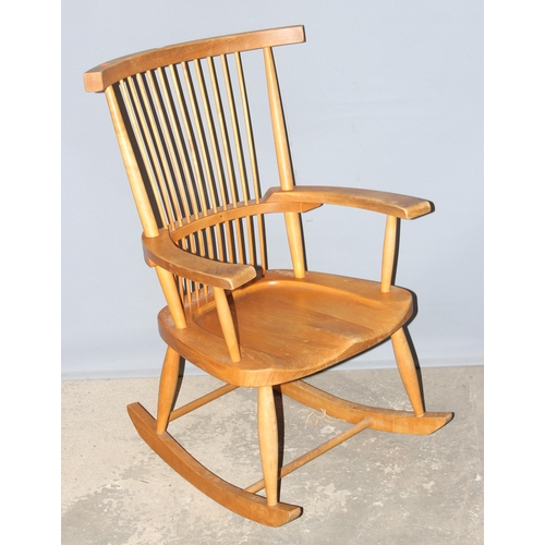 20 - An unusual heavy bespoke made Brutalist style retro rocking chair with solid elm seat and comb back,... 