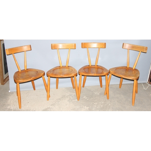 22 - An unusual set of 4 heavy bespoke made Brutalist style retro dining chairs with solid elm seats, see... 