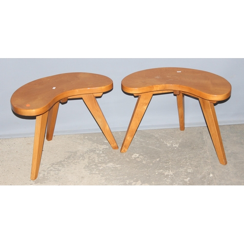 21 - A pair of unusual bespoke made light elm kidney shaped stools, seemingly unmarked but superb quality... 