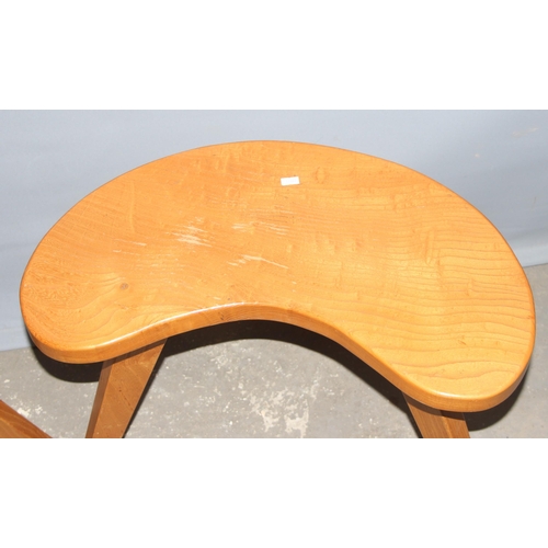 21 - A pair of unusual bespoke made light elm kidney shaped stools, seemingly unmarked but superb quality... 