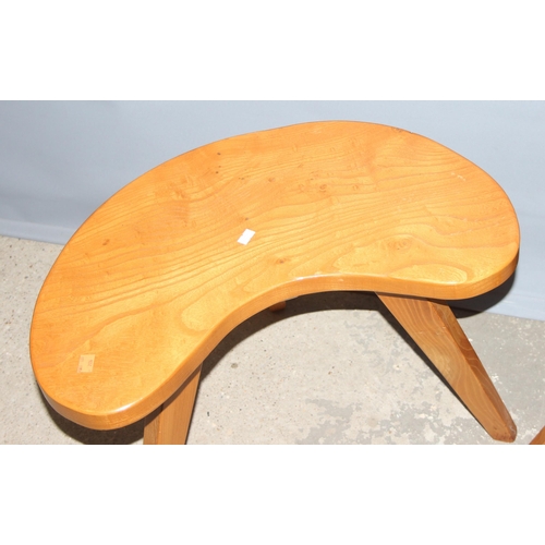 21 - A pair of unusual bespoke made light elm kidney shaped stools, seemingly unmarked but superb quality... 