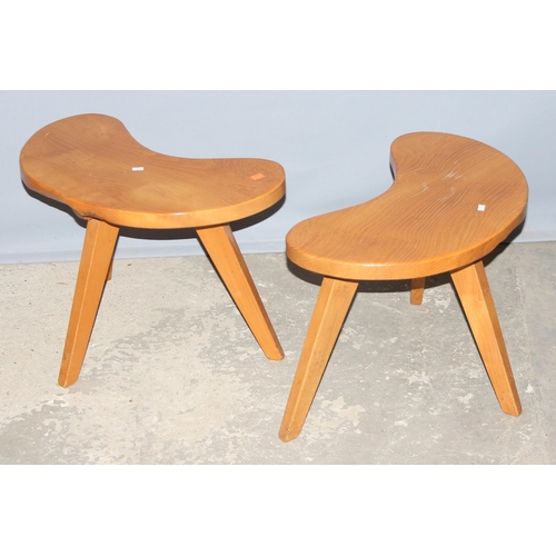 21 - A pair of unusual bespoke made light elm kidney shaped stools, seemingly unmarked but superb quality... 