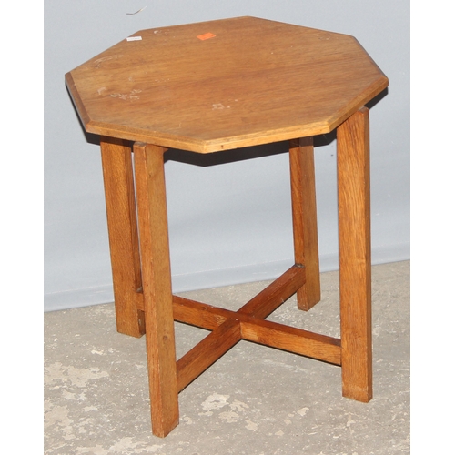 17 - A small vintage Octagonal oak side table, paper label under stating 