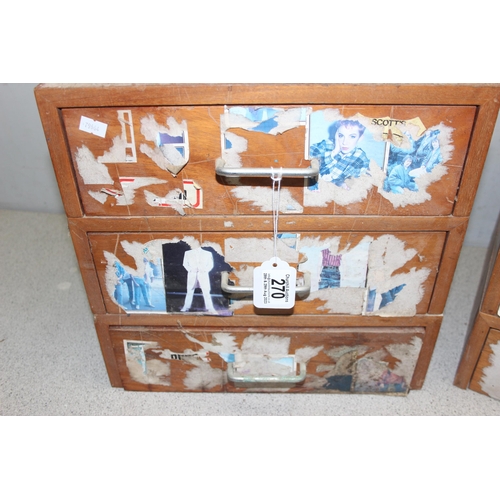 270 - 3 retro wooden chests of drawers, a 5, 3 & 2, the 5 drawer approx 35cm wide x 31cm deep x 57cm tall