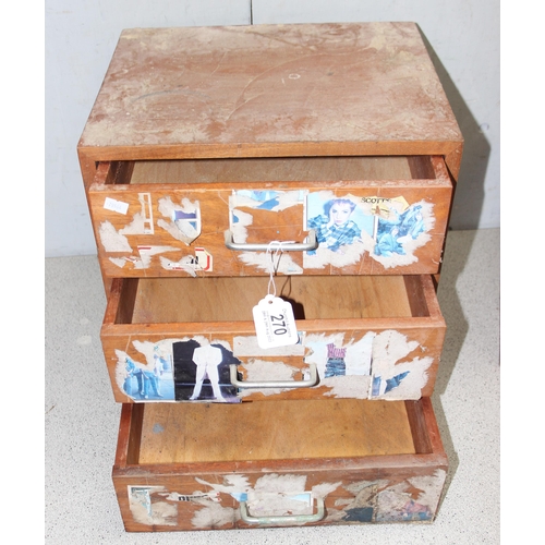 270 - 3 retro wooden chests of drawers, a 5, 3 & 2, the 5 drawer approx 35cm wide x 31cm deep x 57cm tall