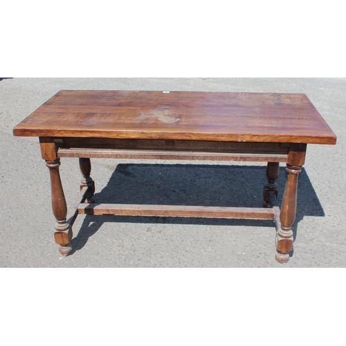 49 - A vintage oak refectory table with turned legs and 2 drawers, approx 152cm wide x 70cm deep x 78cm t... 