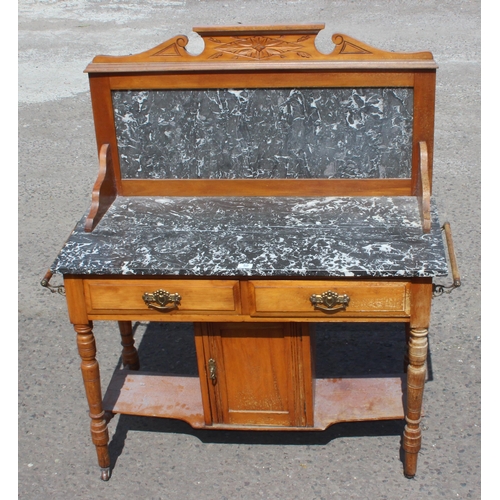 50 - An early 20th century satinwood wash stand with grey marble top, approx 120cm wide x 51cm deep x 132... 