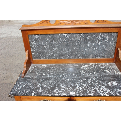 50 - An early 20th century satinwood wash stand with grey marble top, approx 120cm wide x 51cm deep x 132... 