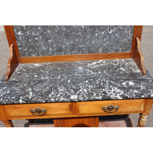 50 - An early 20th century satinwood wash stand with grey marble top, approx 120cm wide x 51cm deep x 132... 