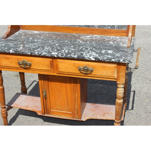 50 - An early 20th century satinwood wash stand with grey marble top, approx 120cm wide x 51cm deep x 132... 