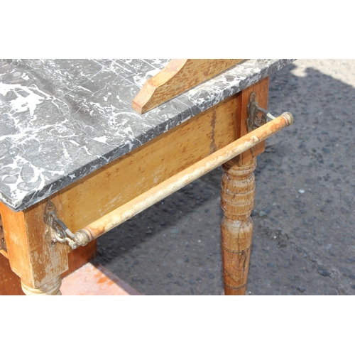 50 - An early 20th century satinwood wash stand with grey marble top, approx 120cm wide x 51cm deep x 132... 