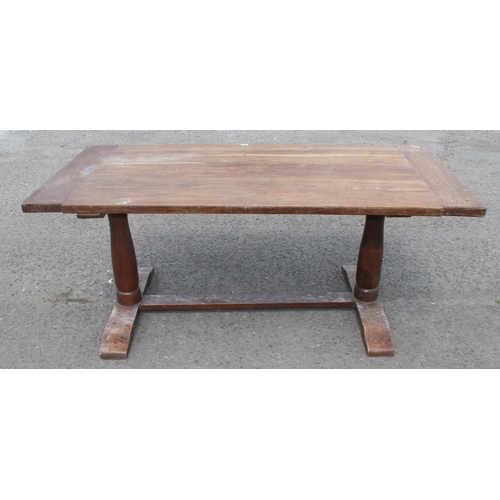 53 - A hardwood dining table and 2 matching benches, approx 180cm wide x 93cm deep x 75cm tall