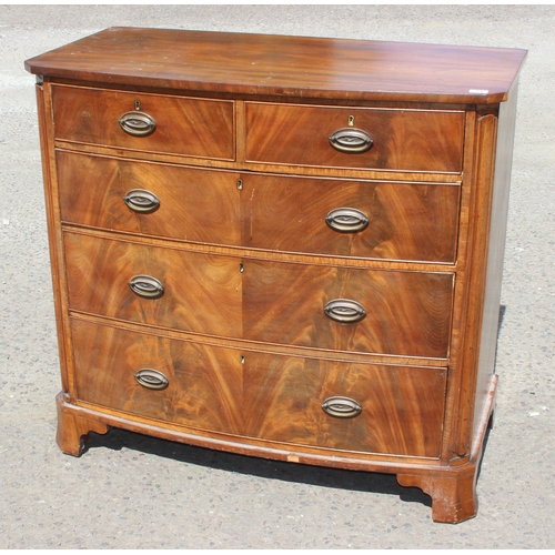 54 - An antique mahogany 2 over 3 chest of drawers with brass handles, approx 113cm wide x 58cm deep x 10... 