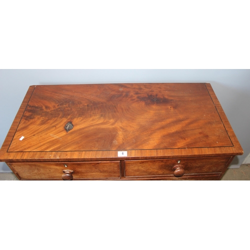 6 - A 19th century 2/3 mahogany chest of drawers with bun handles, approx 106cm wide x 57cm deep x 107cm... 