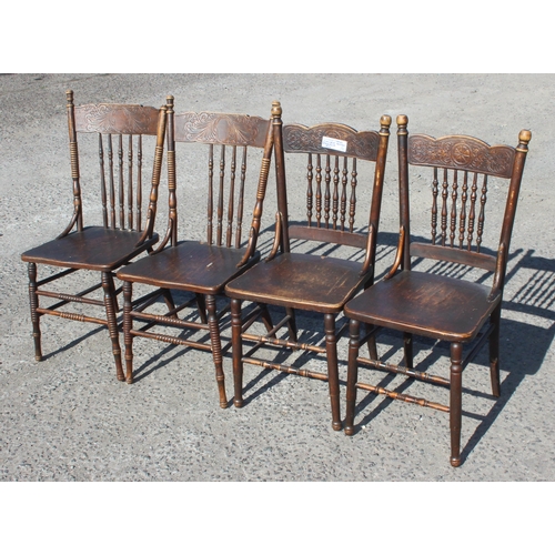 64 - 6 various spindle back Thonet style chairs with decorative carved and impressed motifs, various desi... 