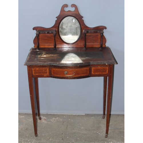 9 - A small antique ladies mahogany writing desk with mirror, for restoration, Sheraton revival c.1900, ... 