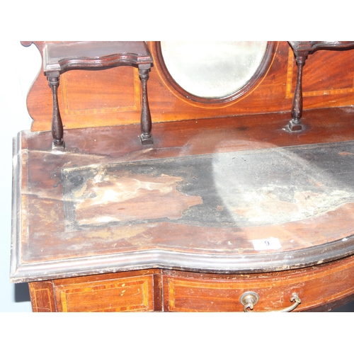 9 - A small antique ladies mahogany writing desk with mirror, for restoration, Sheraton revival c.1900, ... 