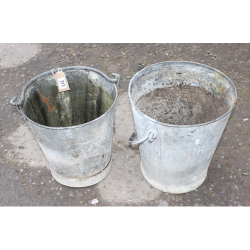 313 - 2 vintage galvanised metal buckets, more one with writing, need picture of it