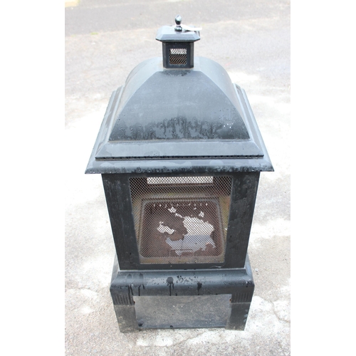 316 - A black metal fire pit or garden brazier, approx 136cm tall x 62cm square