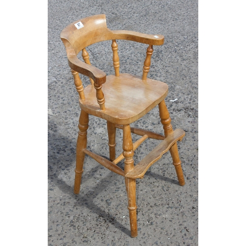 87 - A vintage beech child's high chair, smoker's bowl form, approx 80cm tall