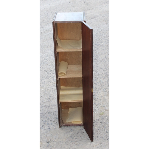 89 - A small vintage wooden hall cupboard, believed to be mahogany with brass handles, approx 30cm wide x... 