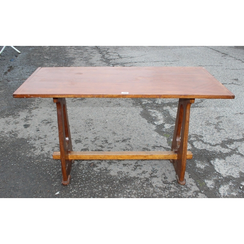 100 - An unusual vintage wooden tavern table, approx 123cm wide x 60cm deep x 71cm tall