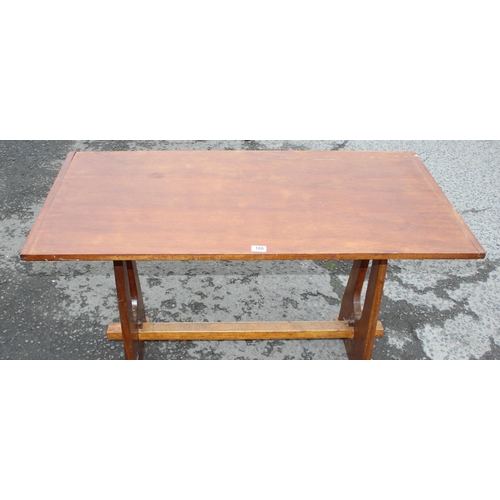 100 - An unusual vintage wooden tavern table, approx 123cm wide x 60cm deep x 71cm tall