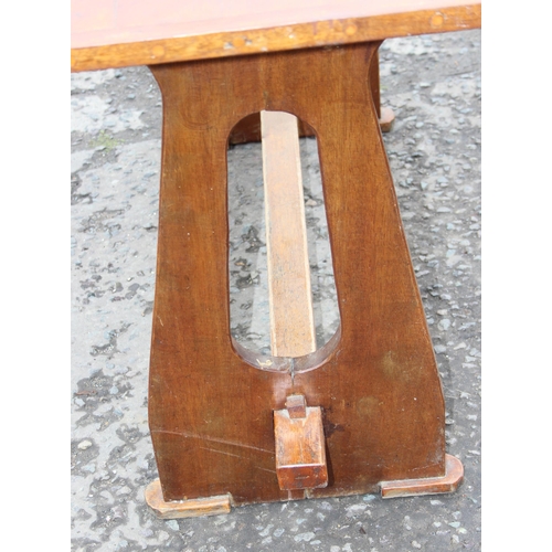 100 - An unusual vintage wooden tavern table, approx 123cm wide x 60cm deep x 71cm tall