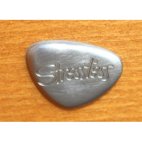 112 - A retro Ekornes Stressless 2 seater reclining sofa and 2 armchairs, in tan leather, sofa approx 150c... 