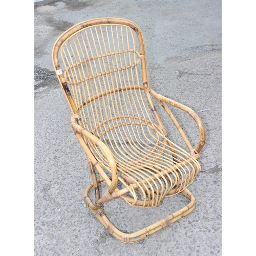 118 - A retro bamboo and wicker chair, strongly in the manner of Franco Albini