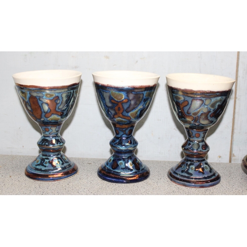 1615 - Hugh Veater for Blagdon pottery, a set of lustreware ceramic items to include jug with 6 goblets