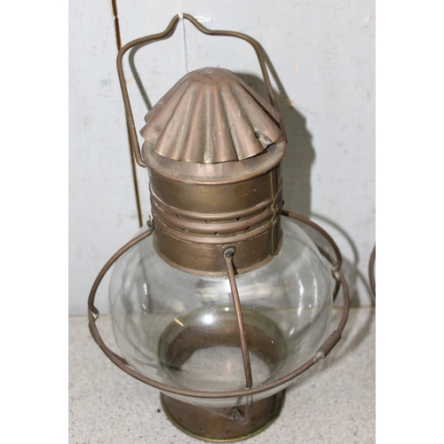 237 - Pair of brass and glass vintage onion porch lanterns, approx 25cm tall