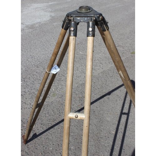 3 - A vintage E.R. Watts & Son wooden and metal tripod and a mahogany cased surveyor's measuring pole