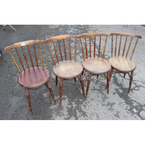 5 - A set of 4 antique penny seated stickback Windsor chairs