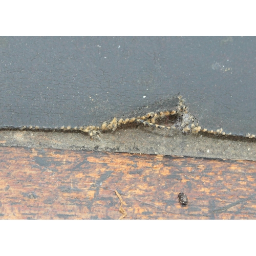 96 - A small antique 9 drawer leather topped ladies desk with brass fittings and carved details, approx 9... 