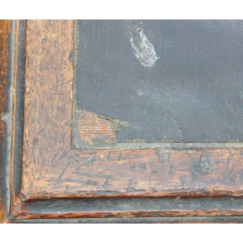 96 - A small antique 9 drawer leather topped ladies desk with brass fittings and carved details, approx 9... 