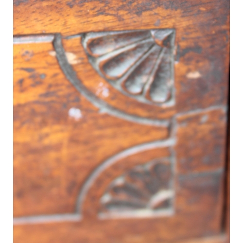 96 - A small antique 9 drawer leather topped ladies desk with brass fittings and carved details, approx 9... 