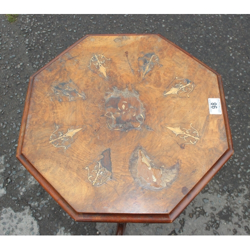 98 - A Victorian walnut trumpet shaped sewing table with marquetry inlay, approx 45cm wide x 76cm tall