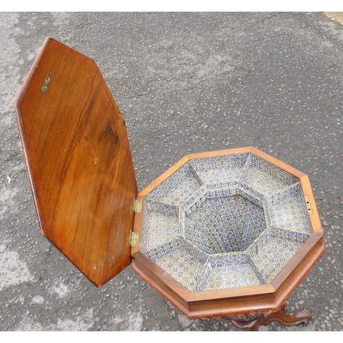 98 - A Victorian walnut trumpet shaped sewing table with marquetry inlay, approx 45cm wide x 76cm tall