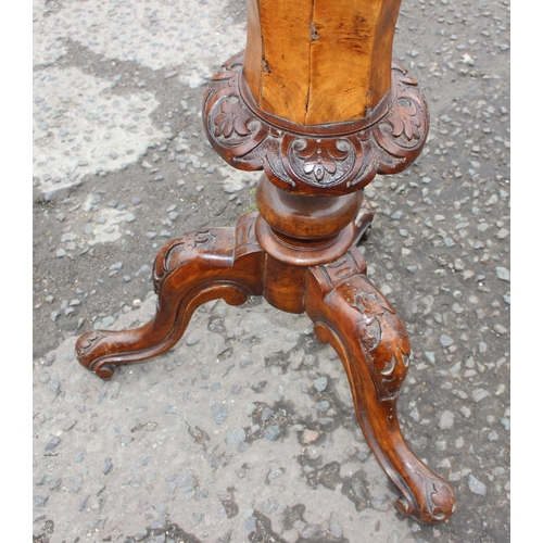 98 - A Victorian walnut trumpet shaped sewing table with marquetry inlay, approx 45cm wide x 76cm tall